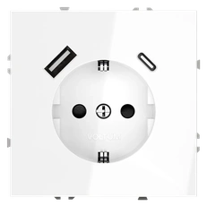 Изображение Розетка встраиваемая VOLTUM S70 с заземлением и защитными шторками 16А с USB А+С (белый глянцевый)