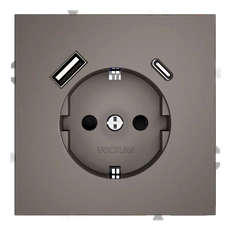 Изображение Розетка встраиваемая VOLTUM S70 с заземлением и защитными шторками 16А с USB A+С (капучино)