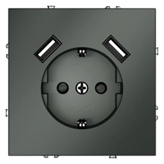 Изображение Розетка встраиваемая VOLTUM S70 с заземлением и защитными шторками 16А с USB A+A (титан)